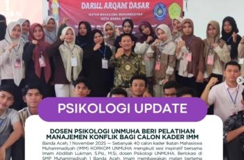 Calon kader Ikatan Mahasiswa Muhammadiyah (IMM) KORKOM UNMUHA mengikuti sesi inspiratif bersama Imam Abdillah Lukman, S.Psi., M.Si, Dosen Psikologi UNMUHA.